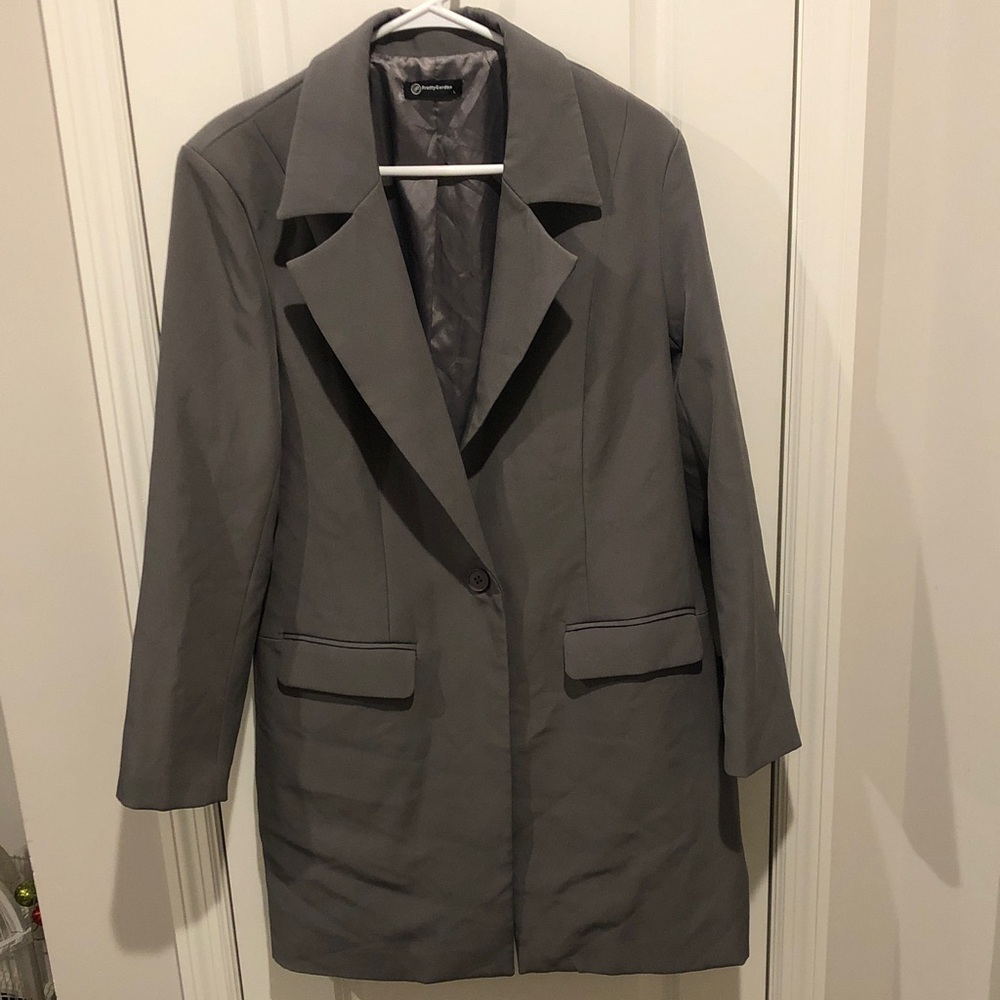 Women's Large Gray One Button Casual Office Blazer by Pretty Garden